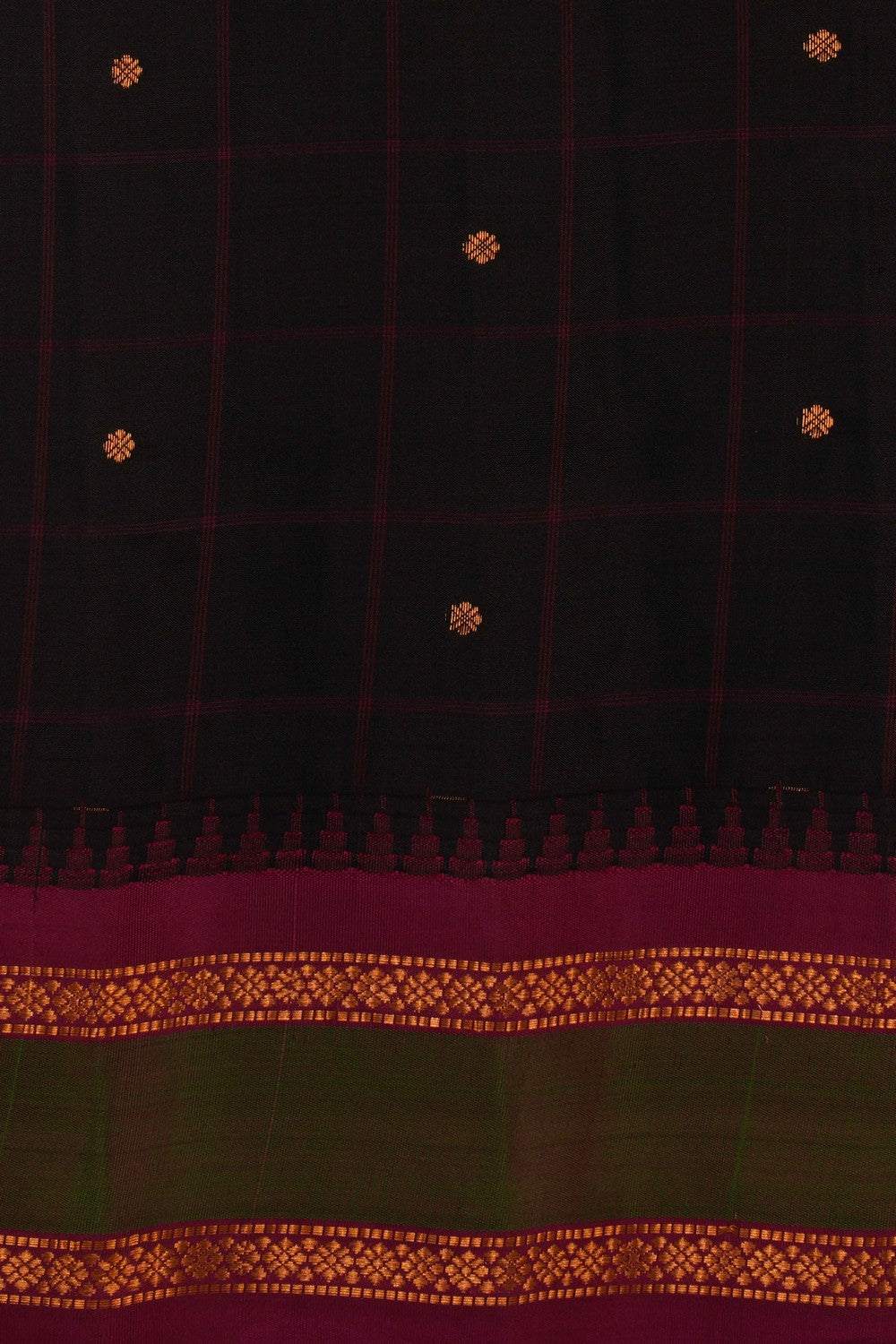 Image of Gadwal Silk Black Kattam Saree